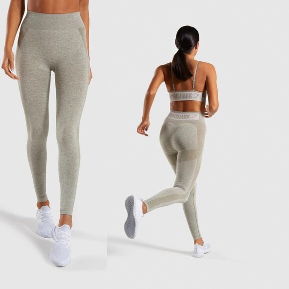 Gymshark Flex High Waisted Leggings - Washed Khaki Marl/Blush Nude Size XS - Picture 1 of 8